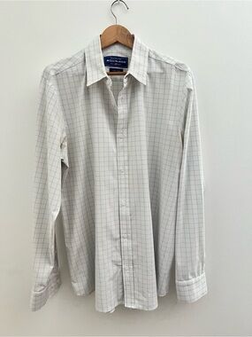 Mizzen+Main White Dress Shirt with Light Gray Windowpane